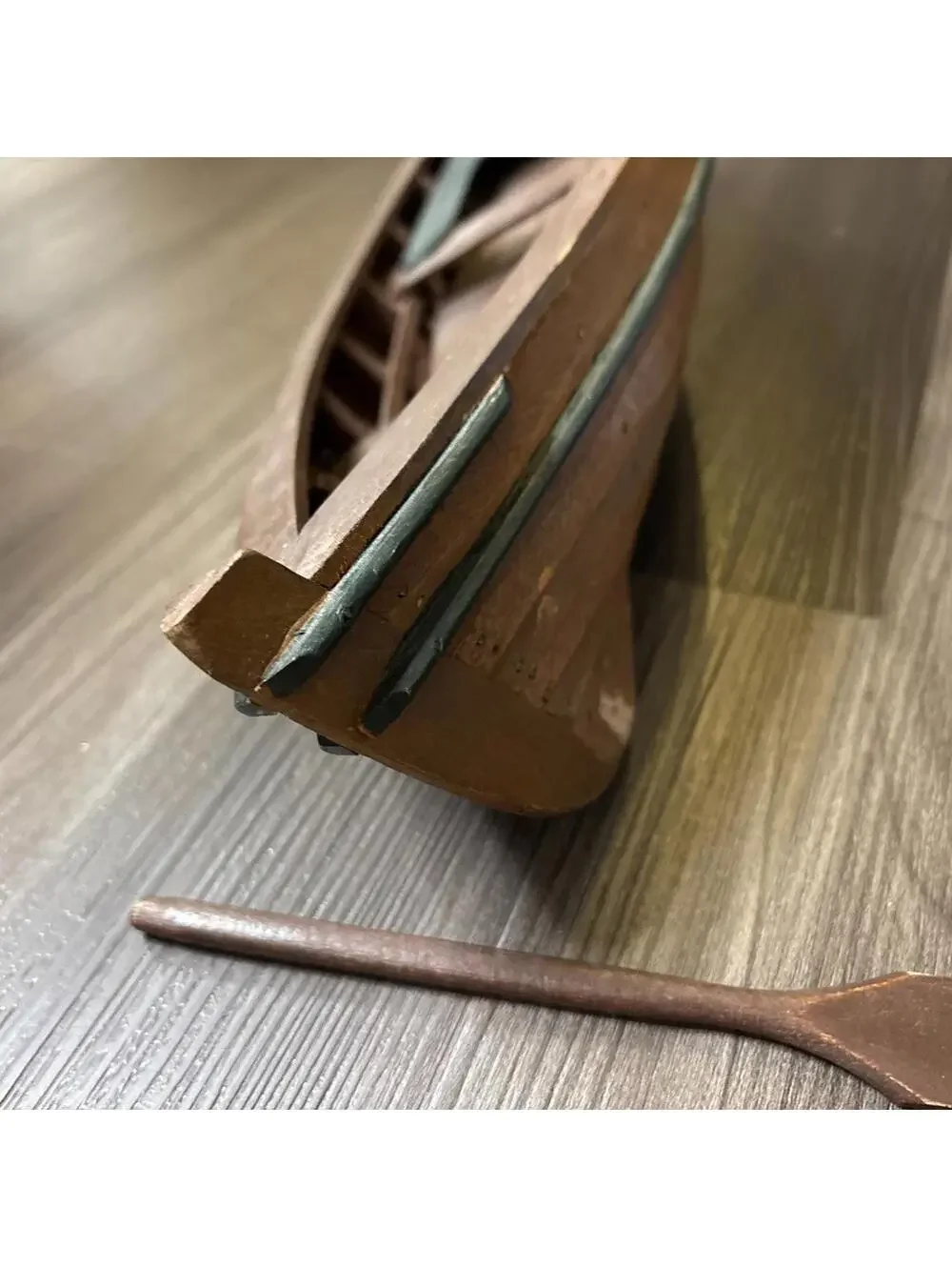 Wood Canoe Model With Paddle 15” Brown Paddle Boat